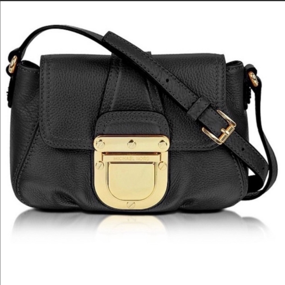 MICHAEL by Michael Kors black leather cross body with gold buckle